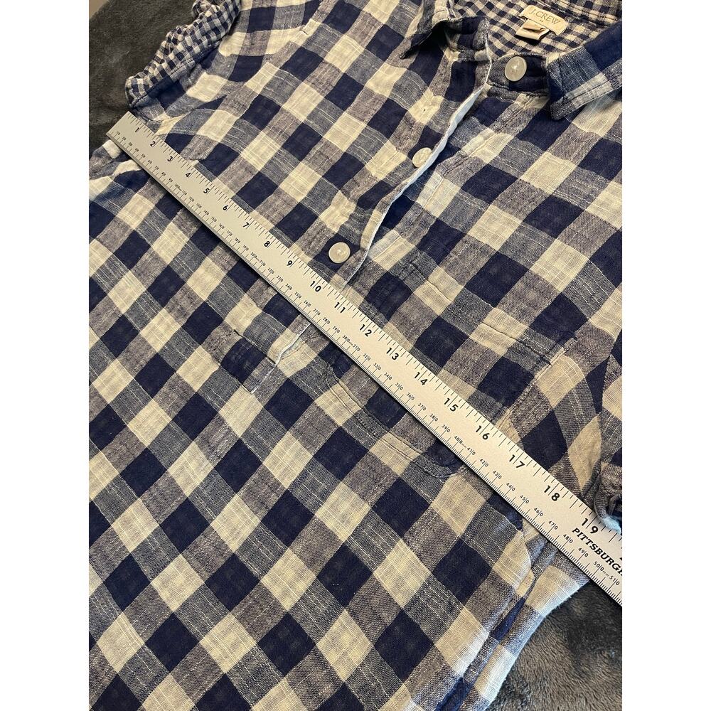 J.Crew Gingham Plaid Shift Shirt Dress Blue White Short Sleeve Mini Size Medium - Picture 3 of 8